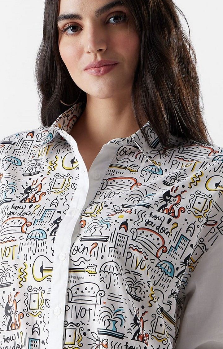 Women's F.R.I.E.N.D.S: Doodle White Printed Shift Dress