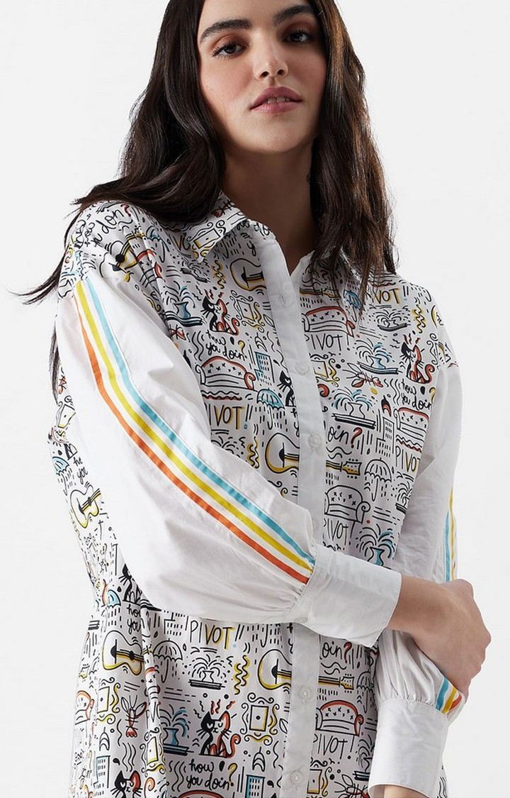 Women's F.R.I.E.N.D.S: Doodle White Printed Shift Dress