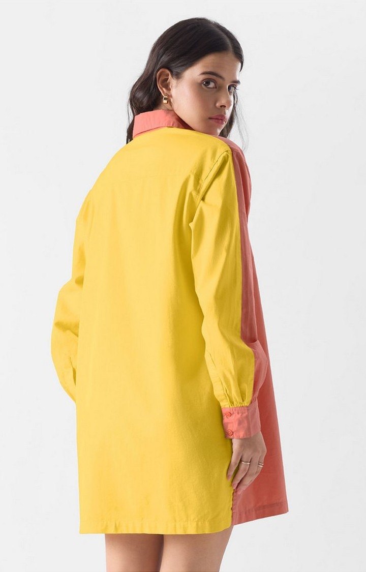 Women's TSS Originals: Coral Summer Orange & Yellow Solid Shift Dress