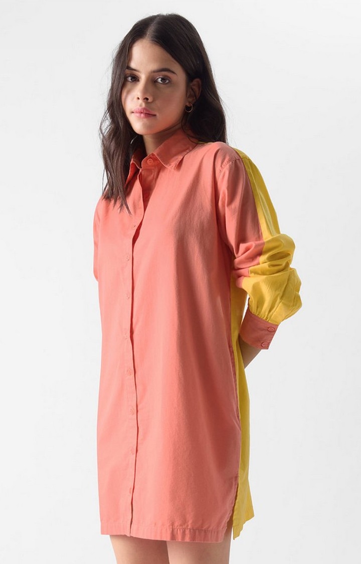 Women's TSS Originals: Coral Summer Orange & Yellow Solid Shift Dress