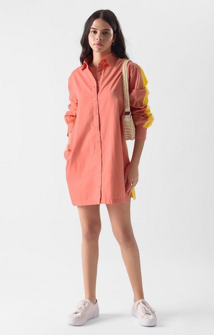 Women's TSS Originals: Coral Summer Orange & Yellow Solid Shift Dress