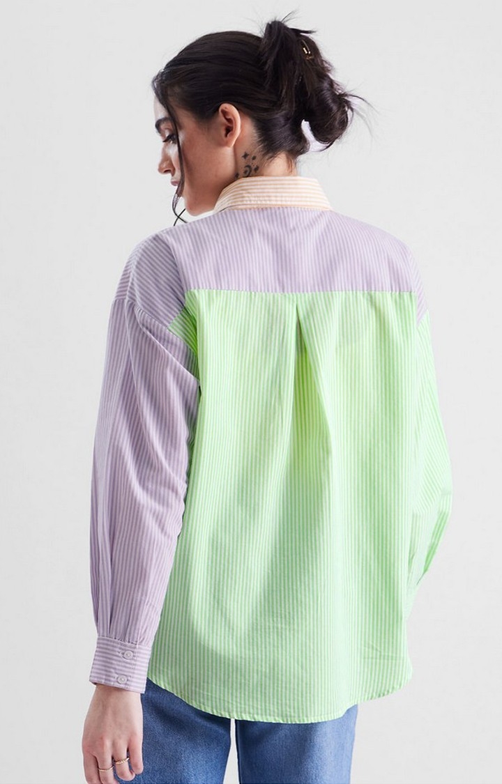 Women's Multicolour Striped Oversized Shirt
