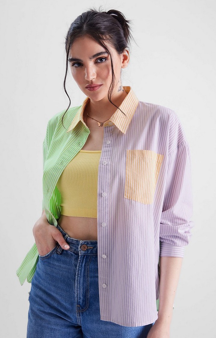 Women's Multicolour Striped Oversized Shirt