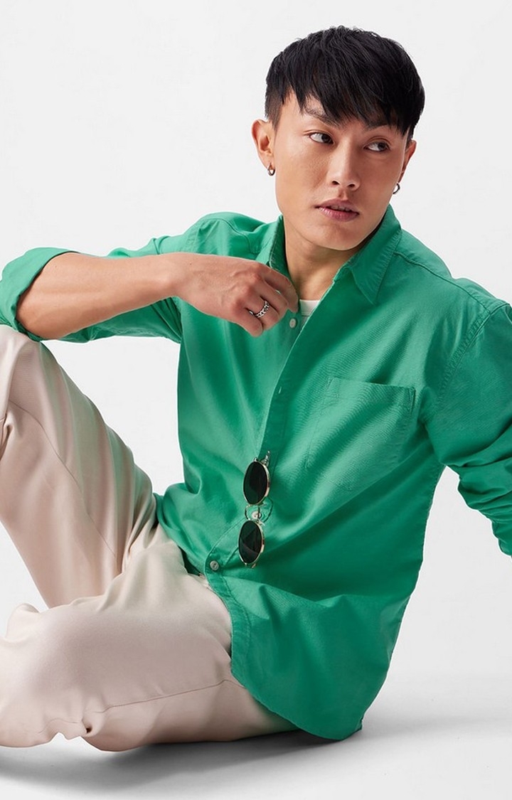 The Souled Store | Men's Green Solid Casual Shirt