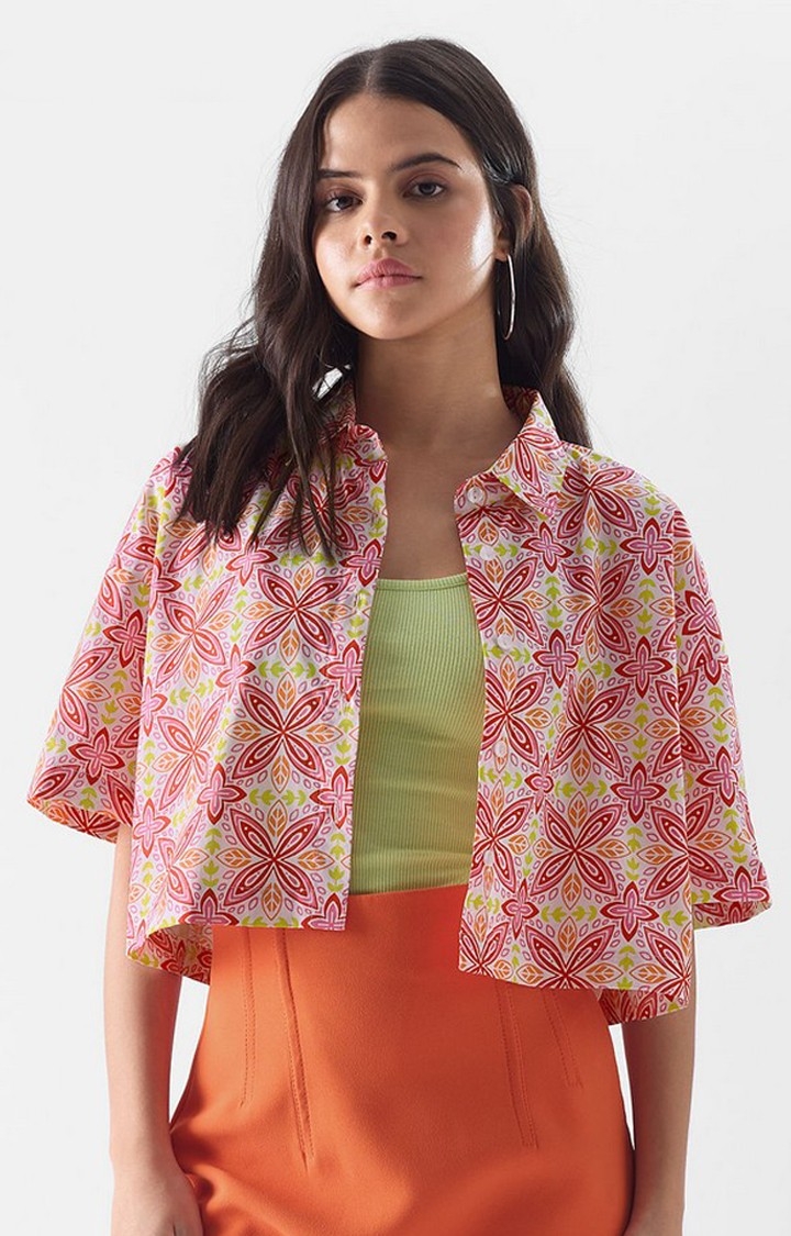 The Souled Store | Women's TSS Originals: Rosebloom Pink Printed Crop Shirt