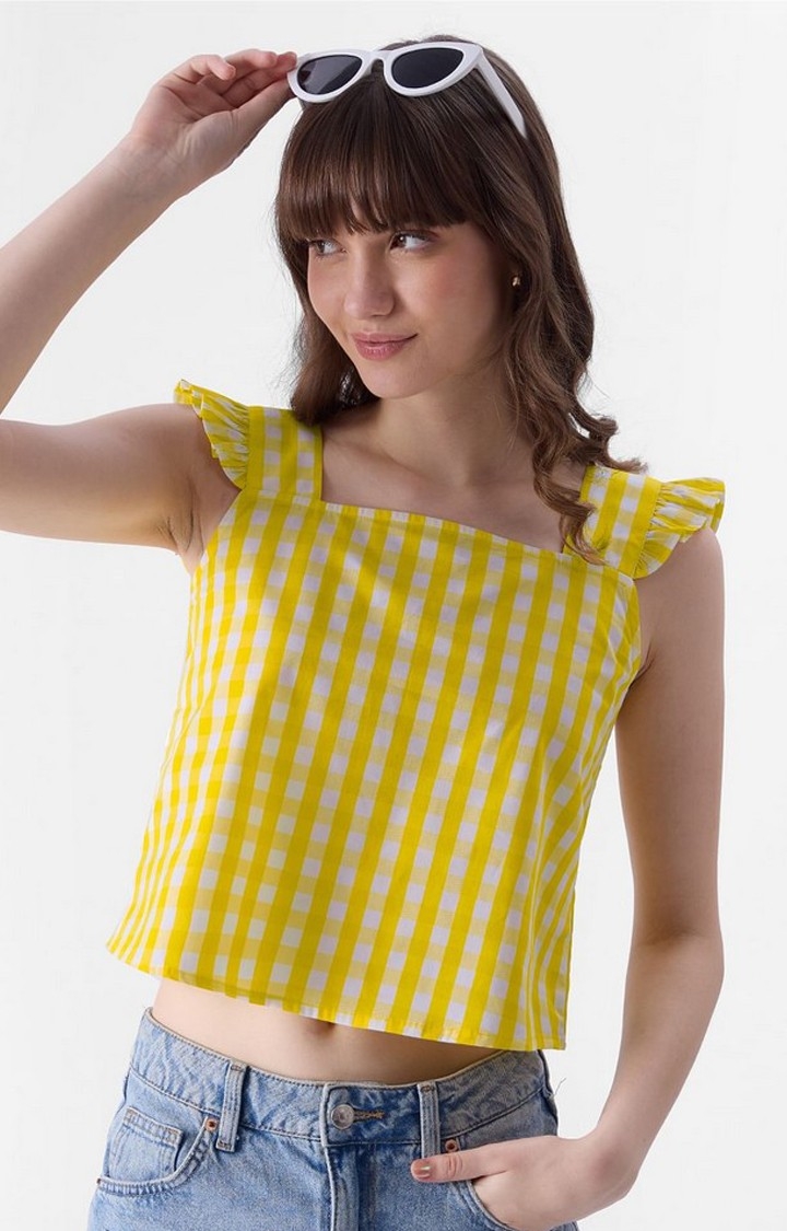 The Souled Store | Women's TSS Originals: Summer Daze Yellow Checked Crop Top