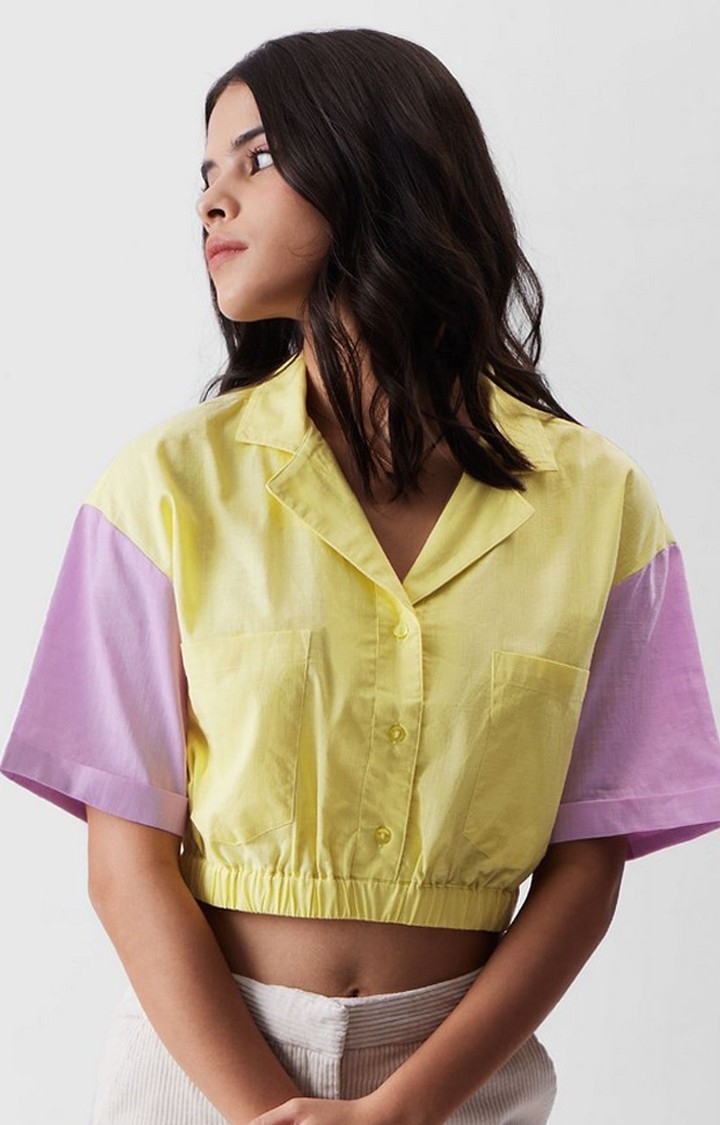 The Souled Store | Women's TSS Originals Yellow Solid Crop Shirt