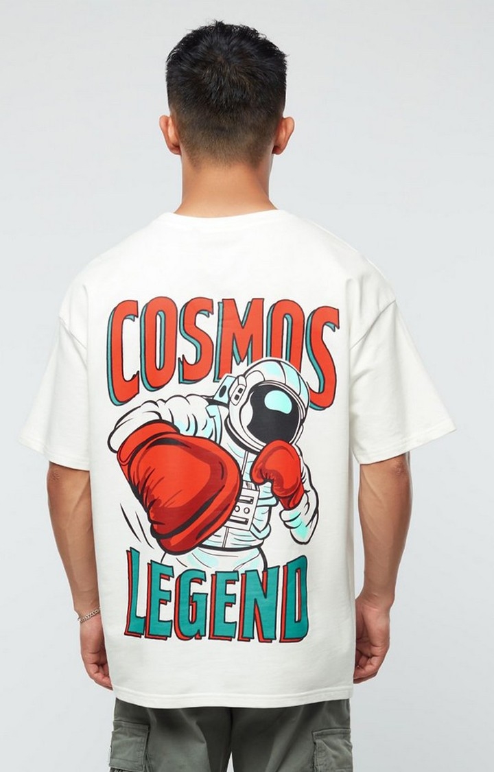 Men's TSS Originals: Cosmos Legend White Graphic Printed Oversized T-Shirt