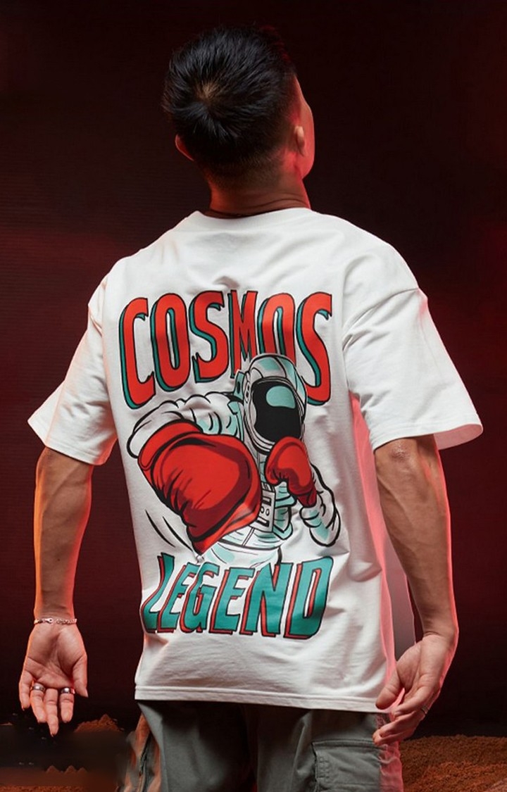 Men's TSS Originals: Cosmos Legend White Graphic Printed Oversized T-Shirt