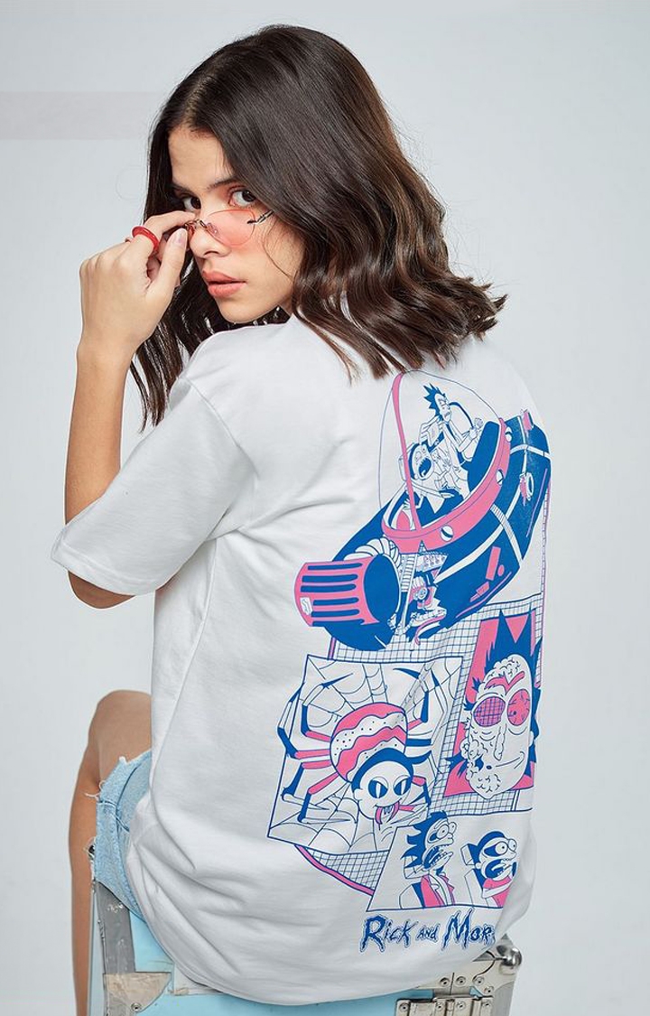 Women's Rick And Morty: Aw Geez White Printed Oversized T-Shirt