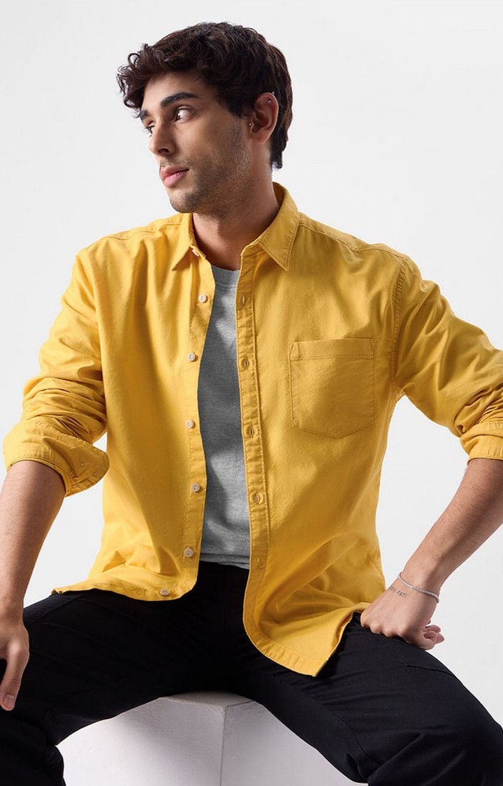 The Souled Store | Men's Yellow Solid Casual Shirt