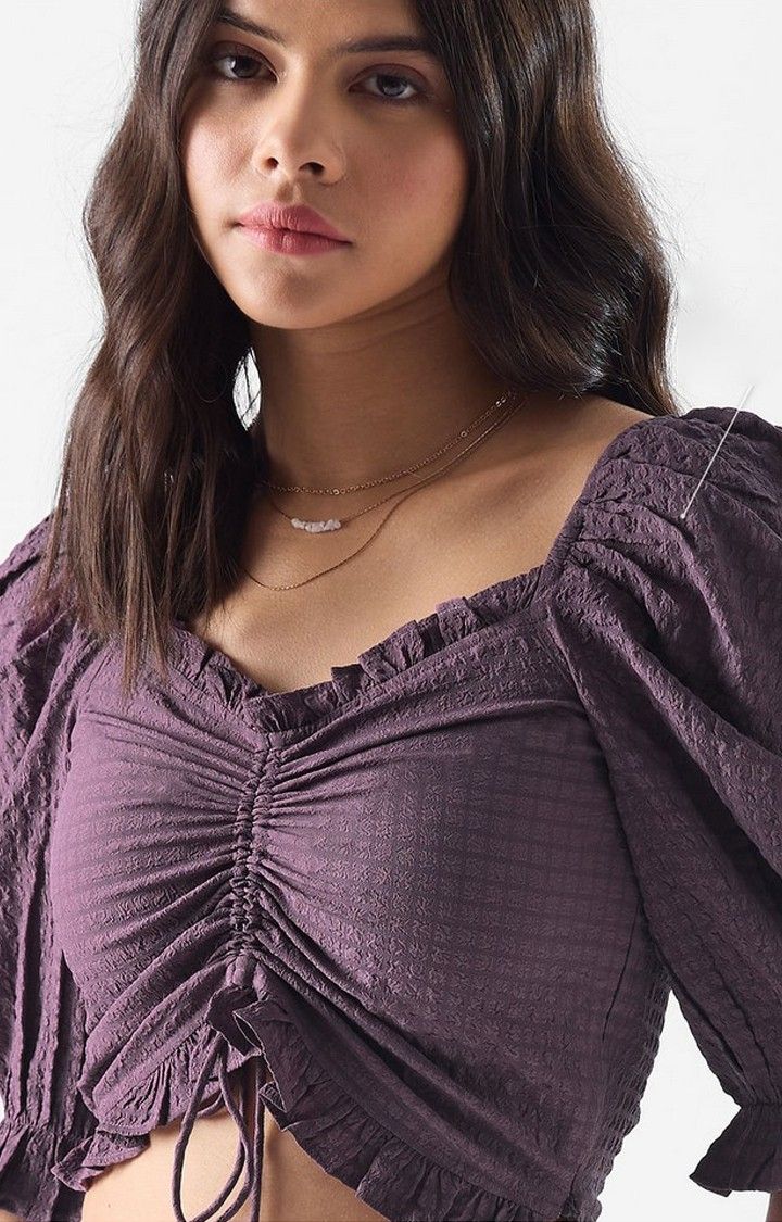 Women's Purple Checked Crop Top