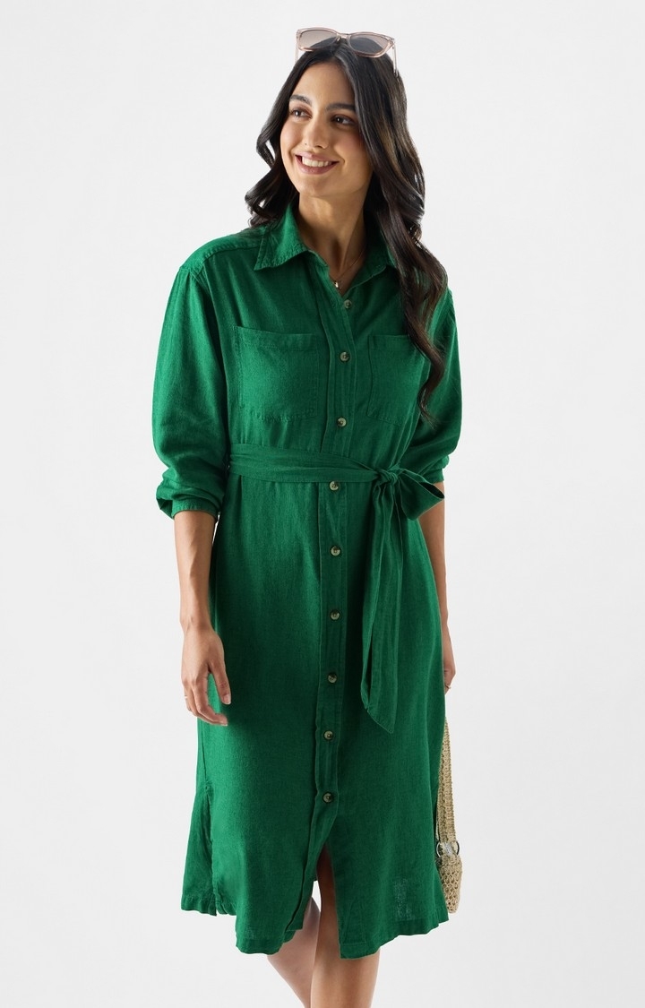 Women's Solids: Bottle Green Women's Dresses