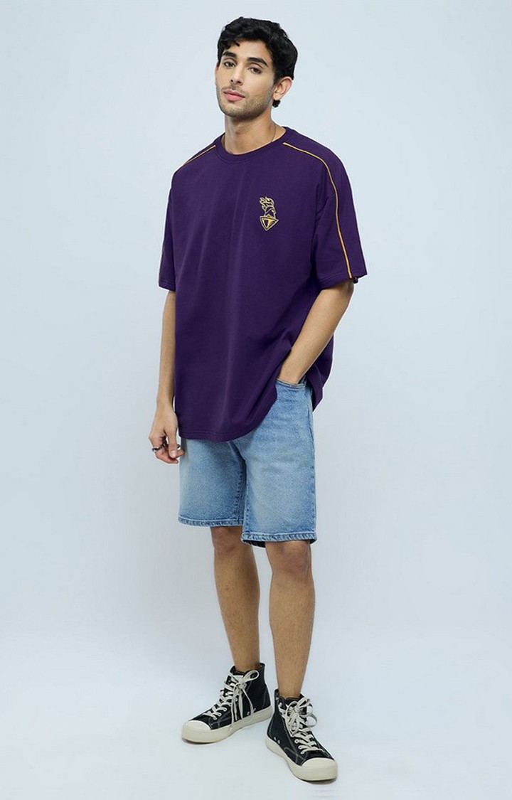 Men's KKR: Tiger Purple Graphic Printed Oversized T-Shirt