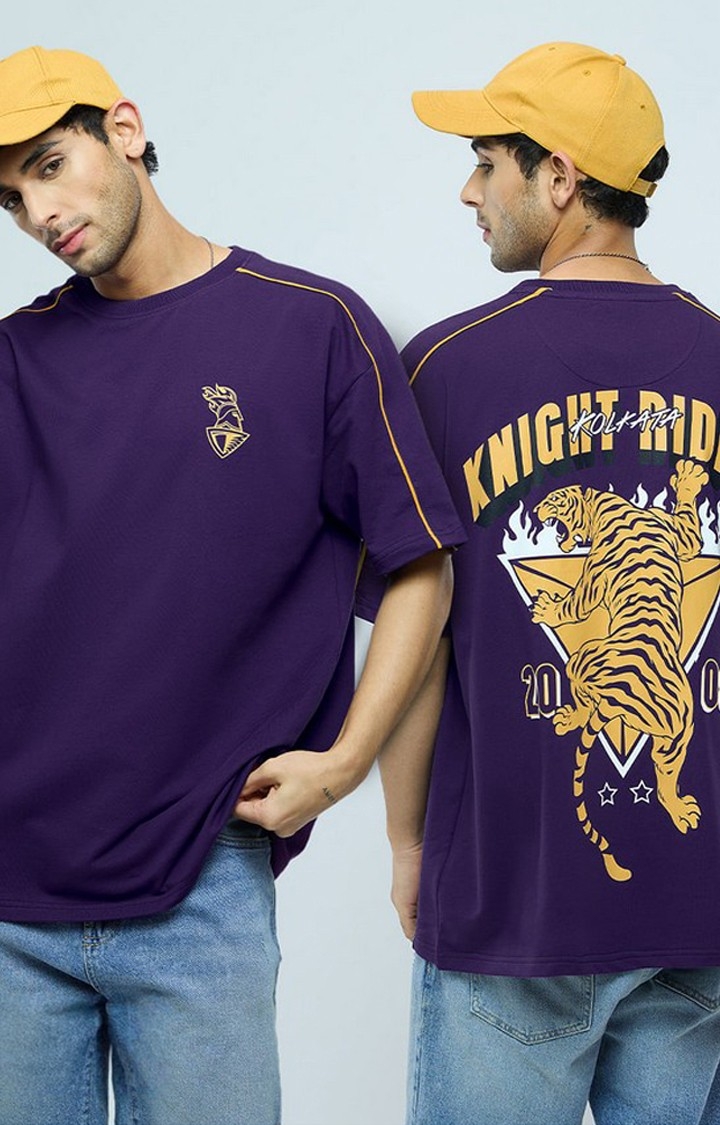 The Souled Store | Men's KKR: Tiger Purple Graphic Printed Oversized T-Shirt