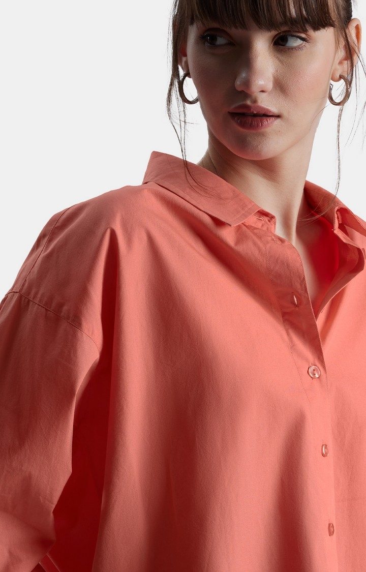 Women's Original Solids Fusion Coral Oversized Shirts