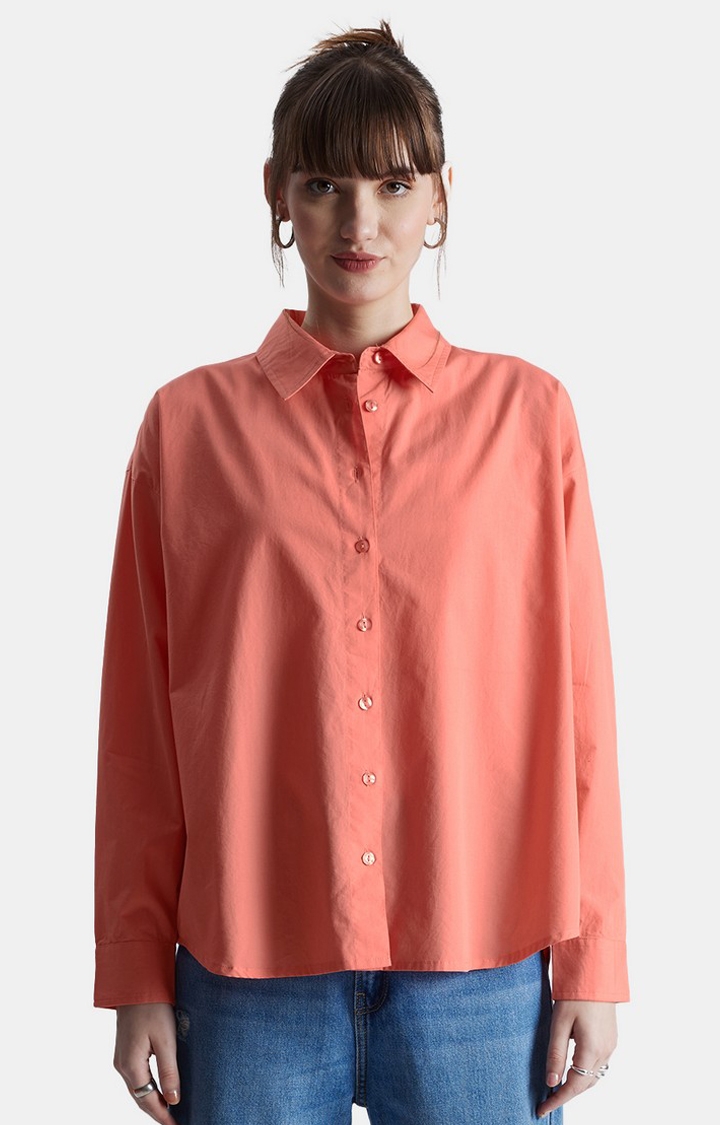 The Souled Store | Women's Original Solids Fusion Coral Oversized Shirts