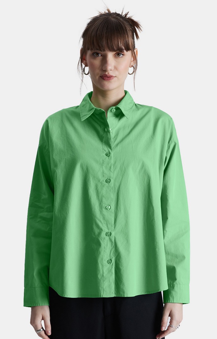 The Souled Store | Women's Original Solids Green Ash Oversized Shirts