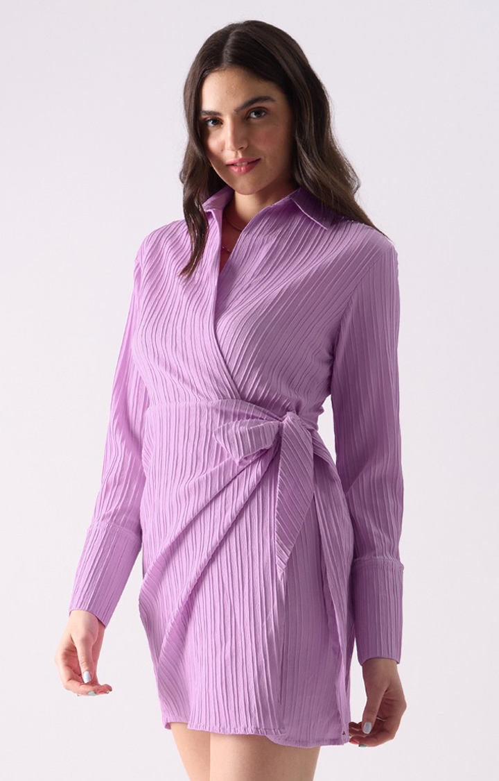 Women's Original Wrap Dress Purple Waves Shift Dress