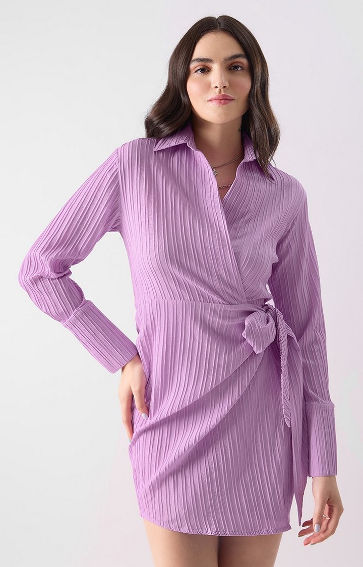 Women's Original Wrap Dress Purple Waves Shift Dress