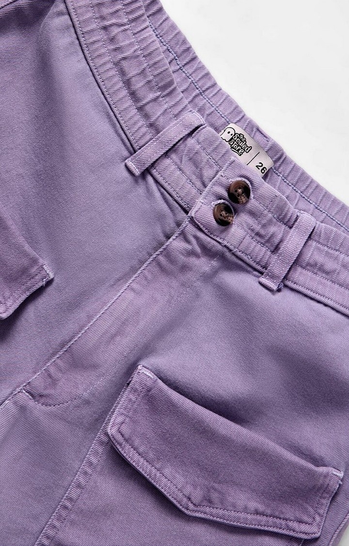 Women's  Lavender Cotton Solid Shorts