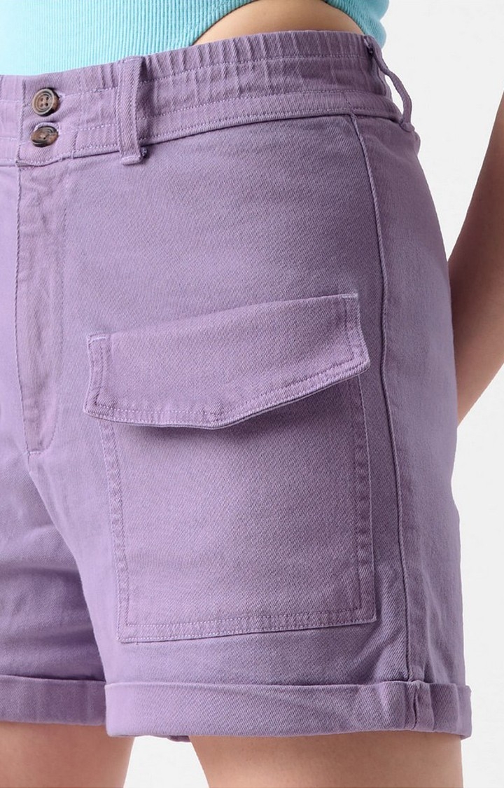 Women's  Lavender Cotton Solid Shorts