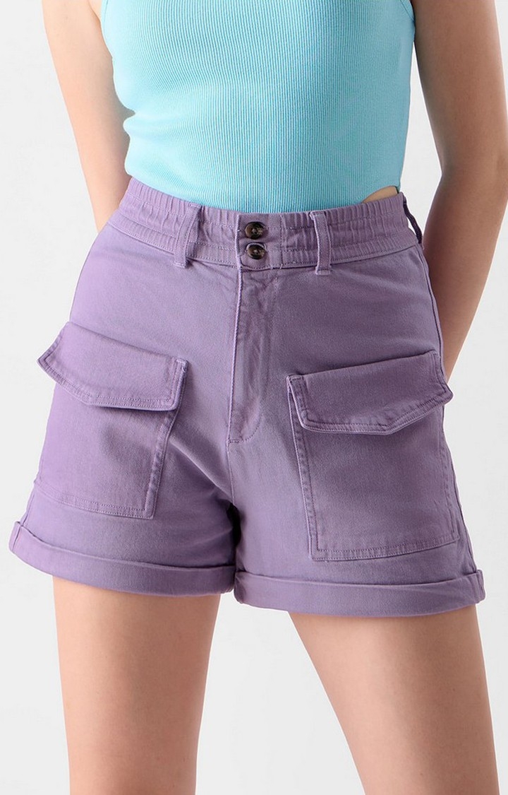 The Souled Store | Women's  Lavender Cotton Solid Shorts