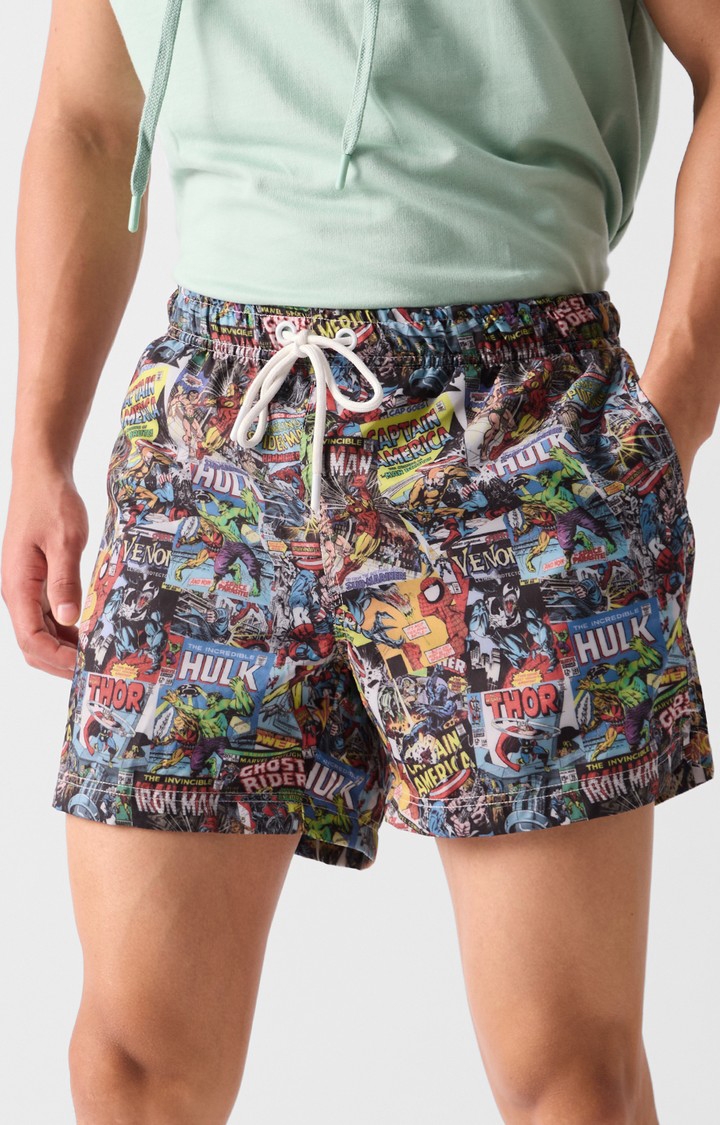 The Souled Store | Men's  Official Marvel: Comic Books Pattern Beach Shorts