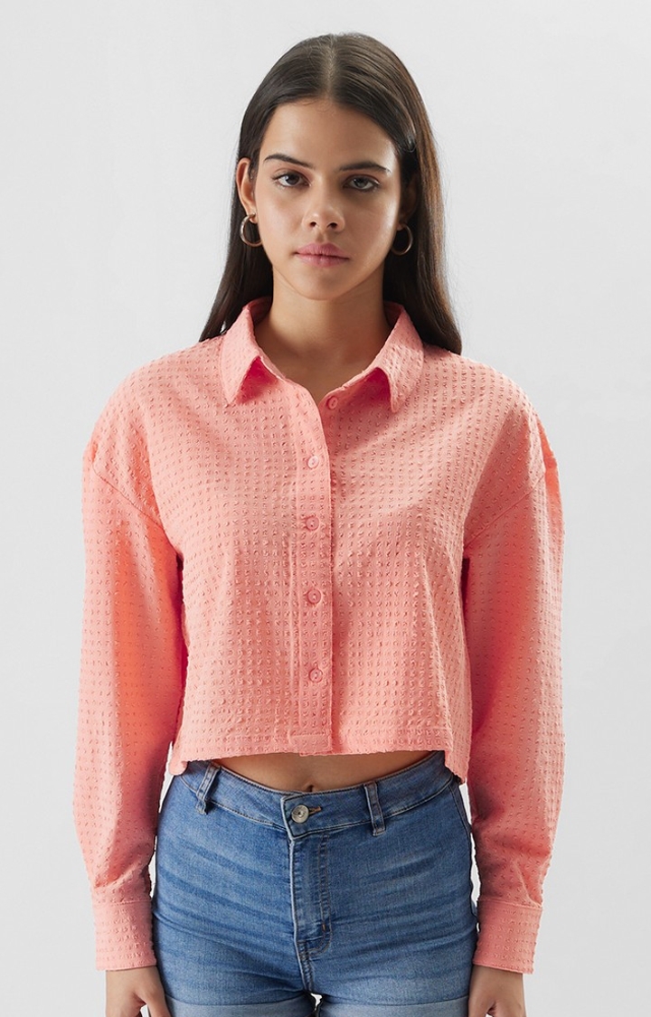 The Souled Store | Women's Original Solids Peach Cropped Shirts