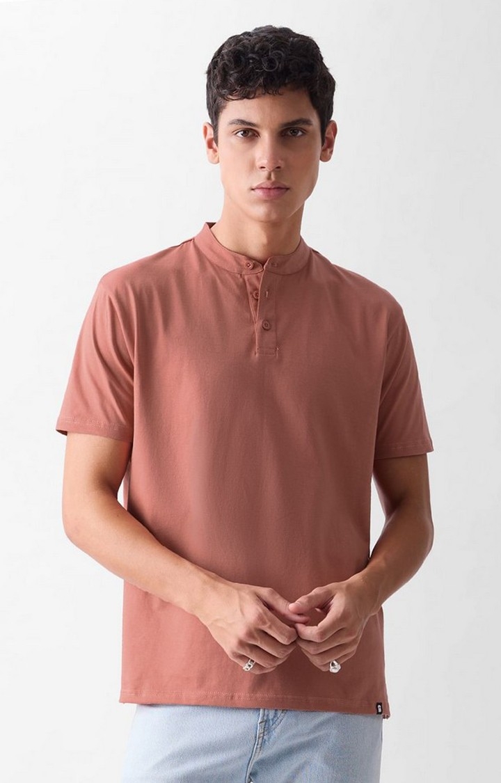 The Souled Store | Men's Pink Solid Regular T-Shirt