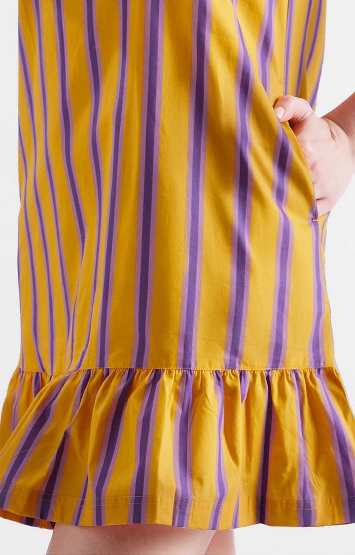 Women's Yellow Striped Tiered Dress