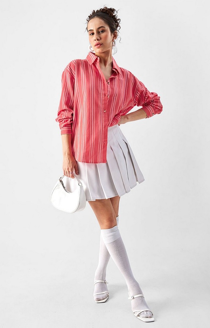Women's Pink Striped Oversized Shirt