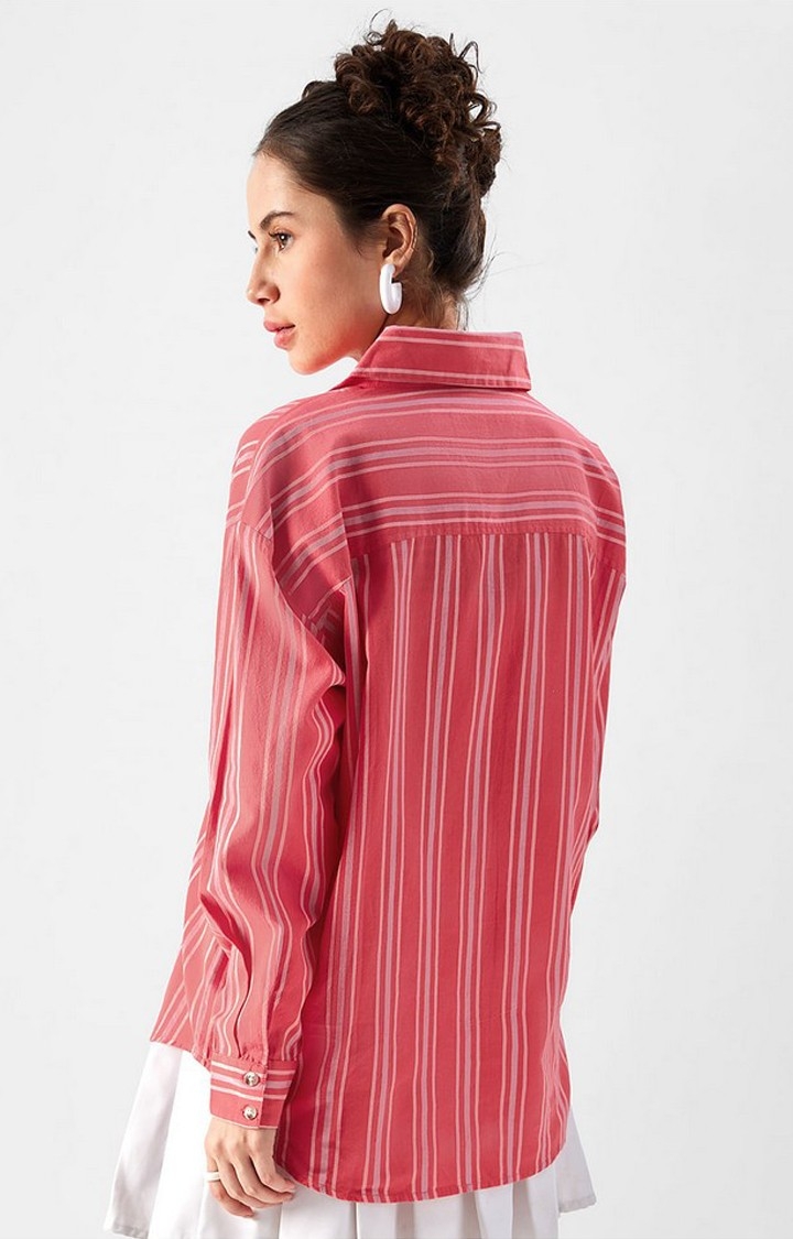 Women's Pink Striped Oversized Shirt