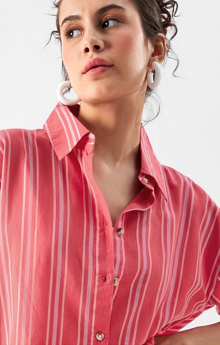 Women's Pink Striped Oversized Shirt