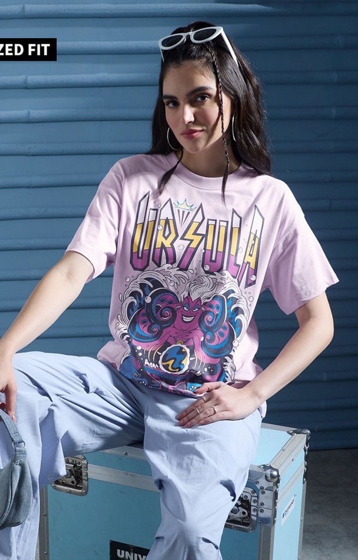 Women's Disney: Ursula Purple Printed Oversized T-Shirt
