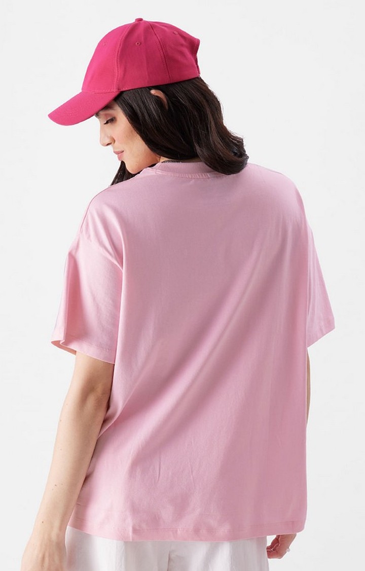 Women's Powerpuff Girls: Stay Fiesty Pink Printed Oversized T-Shirt