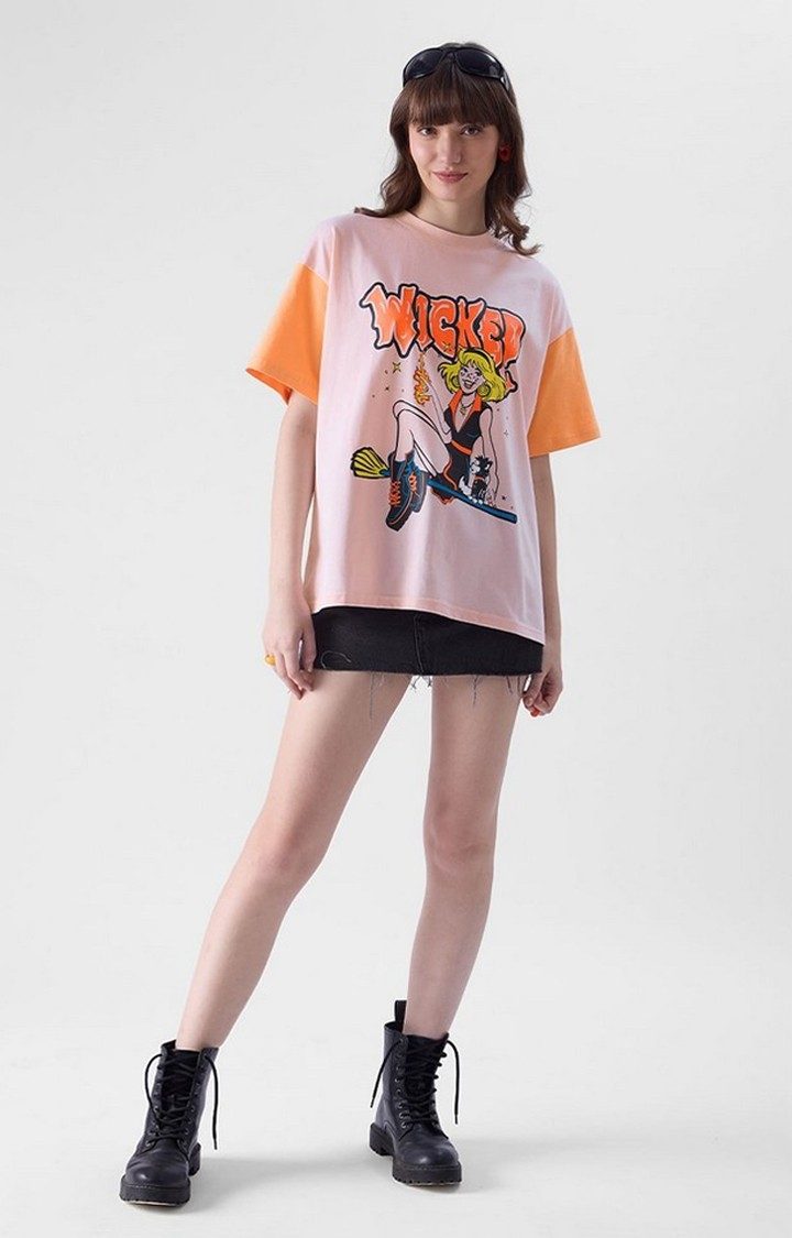 Women's Archie: Wicked Pink Printed Oversized T-Shirt