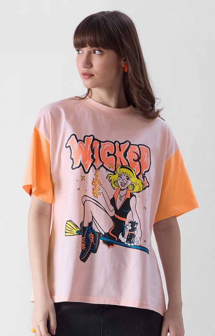 Women's Archie: Wicked Pink Printed Oversized T-Shirt