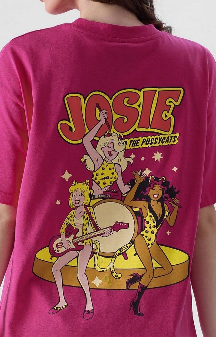 Women's Archie: Josie Band Pink Printed Oversized T-Shirt