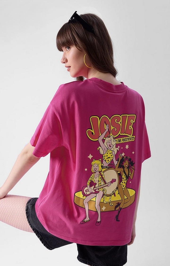 The Souled Store | Women's Archie: Josie Band Pink Printed Oversized T-Shirt