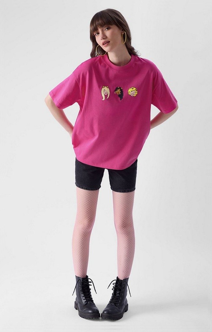 Women's Archie: Josie Band Pink Printed Oversized T-Shirt