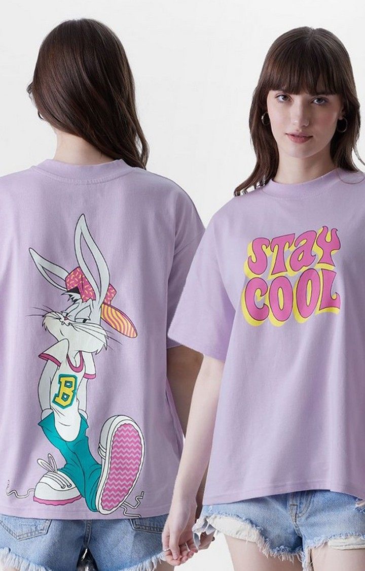 Women's Looney Tunes: Stay Cool Purple Printed Oversized T-Shirt