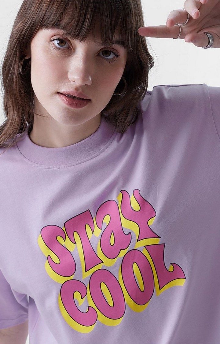 Women's Looney Tunes: Stay Cool Purple Printed Oversized T-Shirt