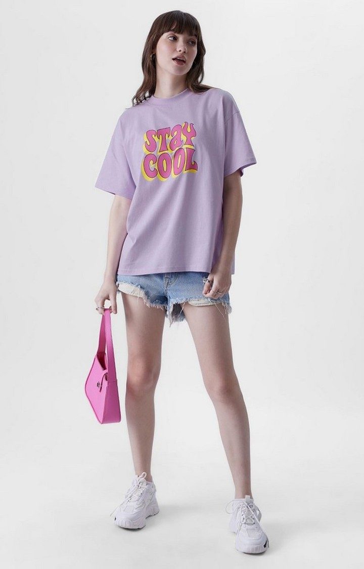 Women's Looney Tunes: Stay Cool Purple Printed Oversized T-Shirt