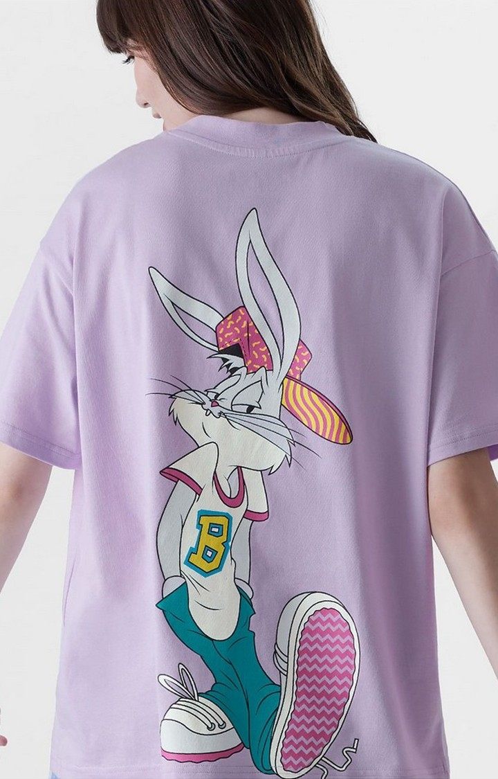 Women's Looney Tunes: Stay Cool Purple Printed Oversized T-Shirt