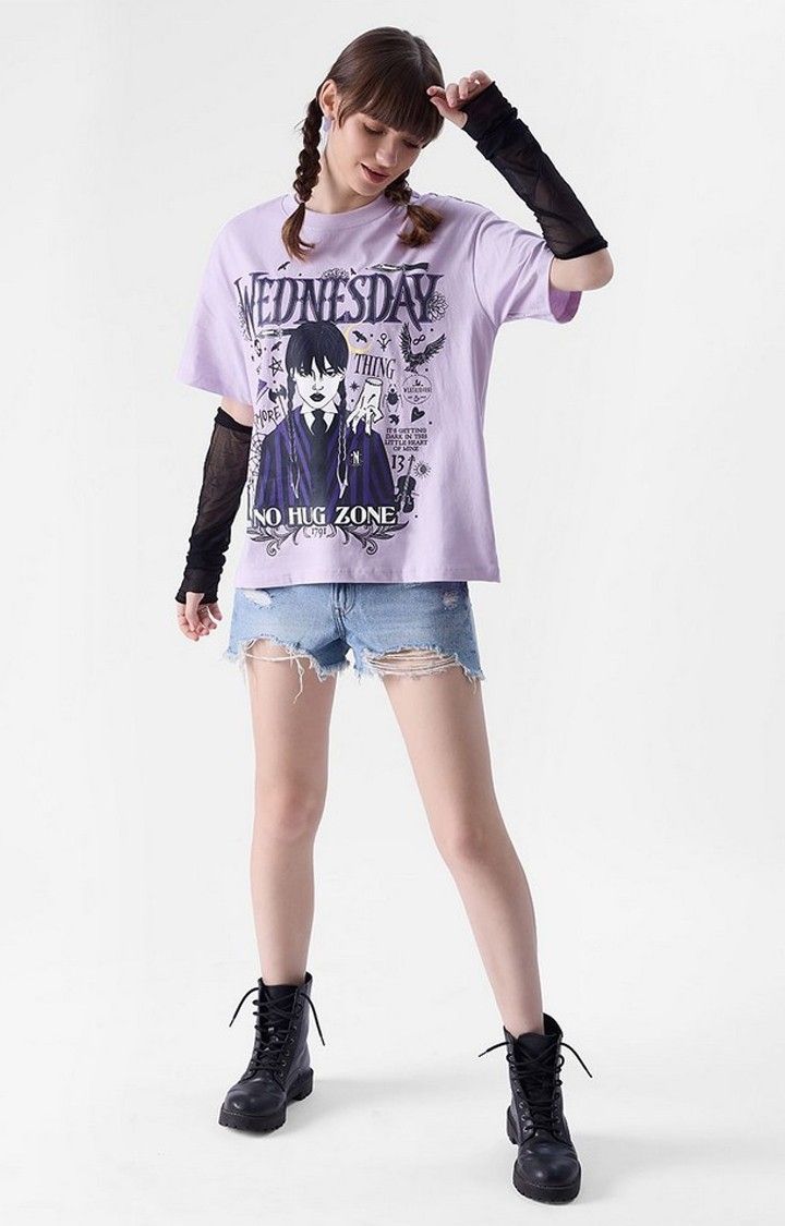 Women's Wednesday: Zero Hugs Given Purple Graphic Printed Oversized T-Shirt