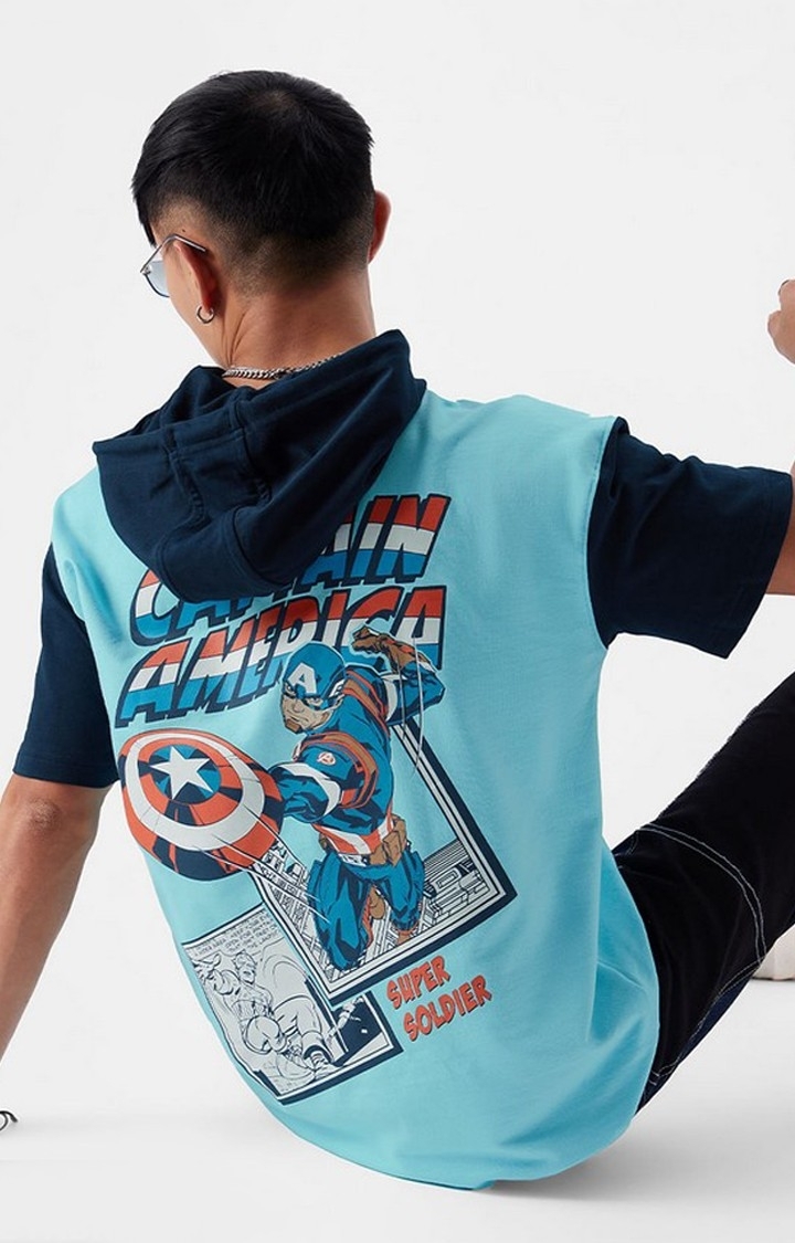 The Souled Store | Men's Captain America: Super Soldier Blue Printed Hoodies