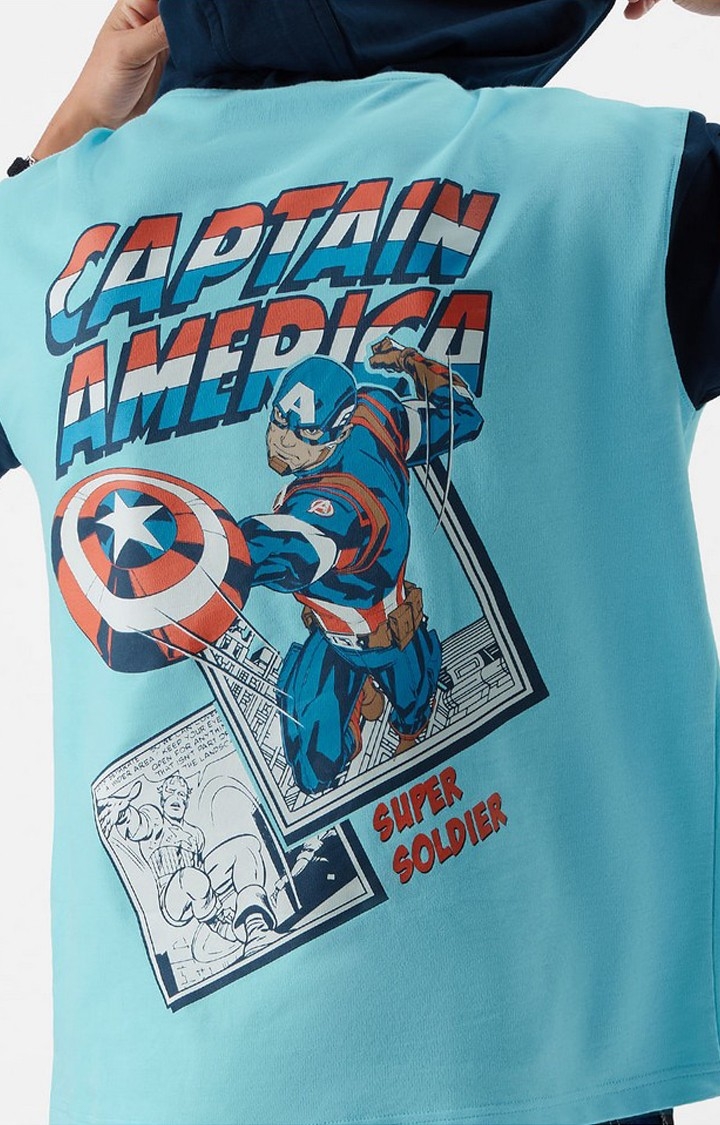 Men's Captain America: Super Soldier Blue Printed Hoodies