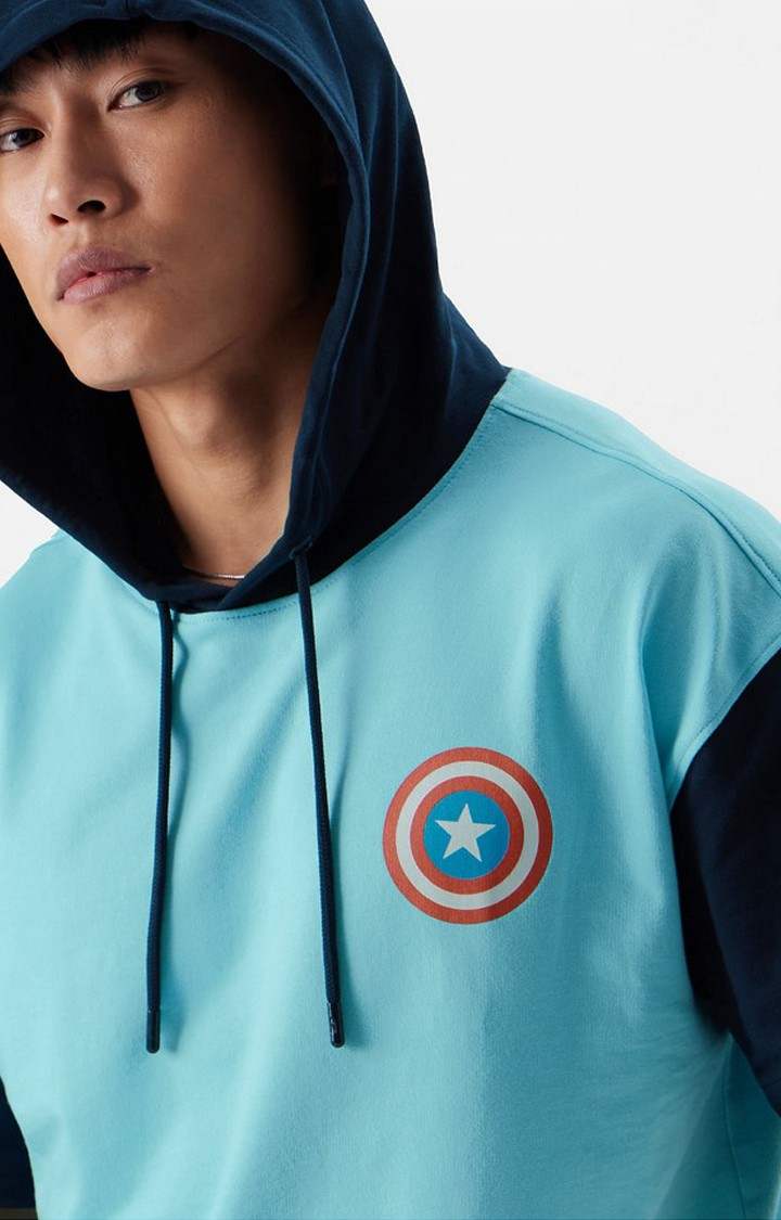 Men's Captain America: Super Soldier Blue Printed Hoodies