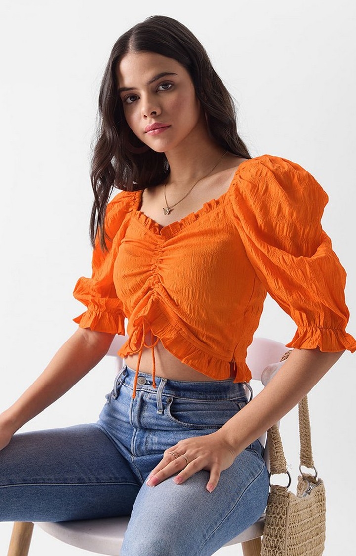 Women's Orange Solid Crop Top